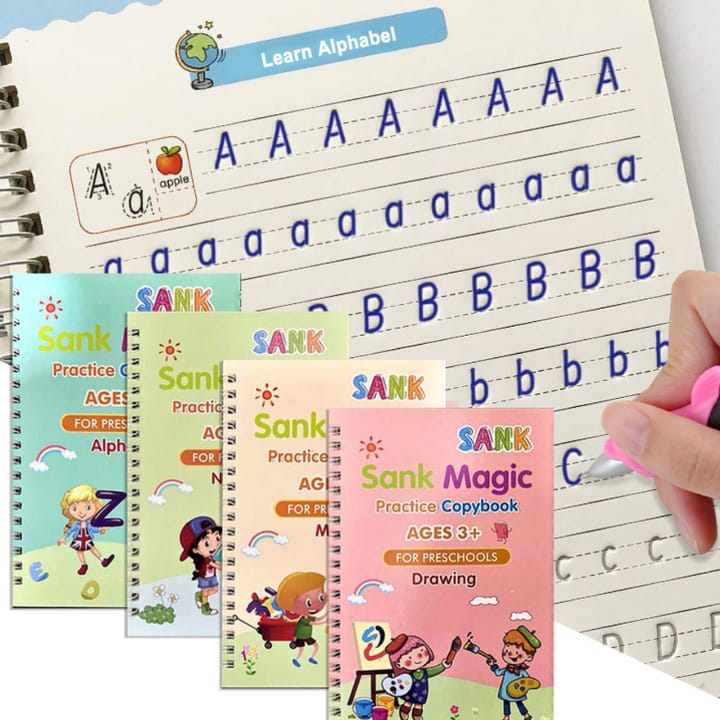 Kids Reusable Practice Book (4 Books + 1 Pen + 1 Grip & 10 Refills