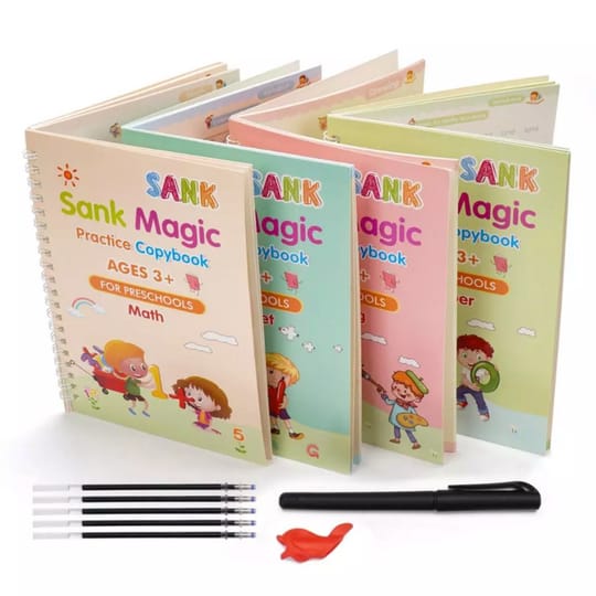 Kids Reusable Practice Book (4 Books + 1 Pen + 1 Grip & 10 Refills
