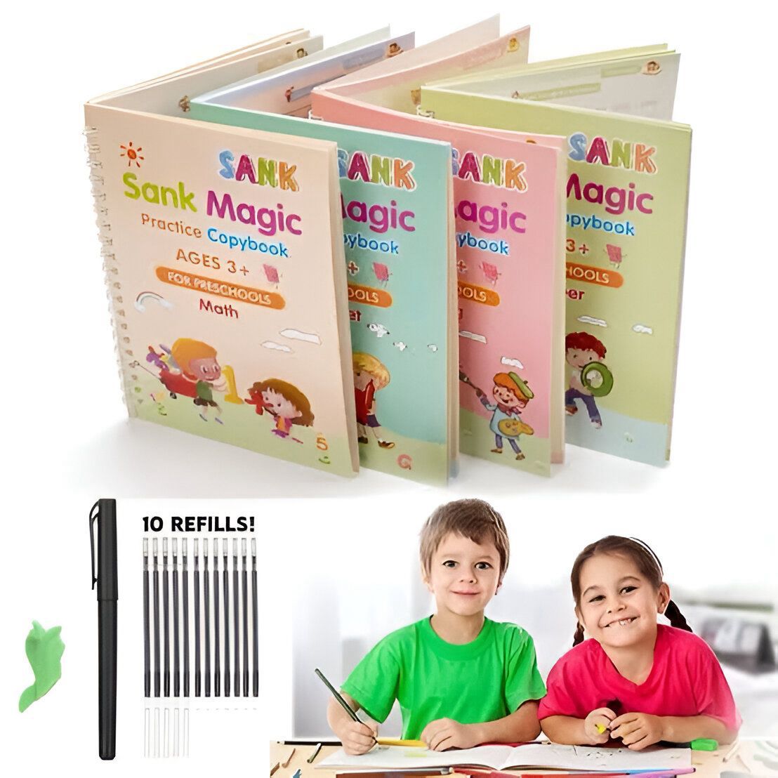 Kids Reusable Practice Book (4 Books + 1 Pen + 1 Grip & 10 Refills