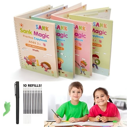 Kids Reusable Practice Book (4 Books + 1 Pen + 1 Grip & 10 Refills